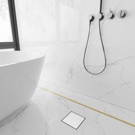 6-Inch Square Shower Drain with Tile Insert Grate, SUS 304 Stainless Steel Shower Floor Drain Kit with Hair Strainer (Brushed Nickel)