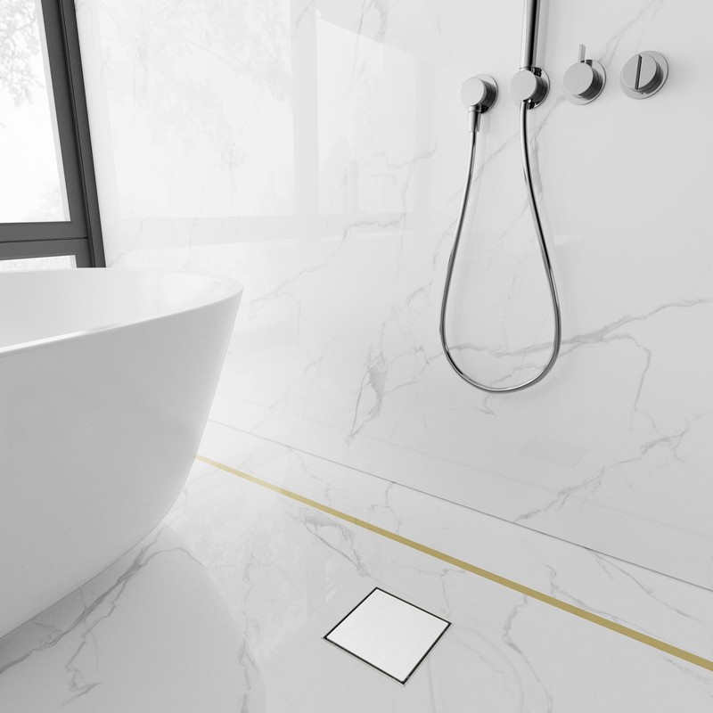6-Inch Square Shower Drain with Tile Insert Grate, SUS 304
