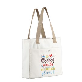 MBMSO Nurse Life Tote Bag Nursing Gifts Coffee Scrubs and Rubber Gloves Beach Bag Nurse Work Tote Bag Nurse Appreciation Gift (Nurse Coffee TOTE)