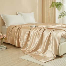 Luofanfei Cuddly Blanket 150 x 200 cm Gold Khaki Satin Shiny Blanket Cooling Satin Blanket Bed Throw Shiny Satin Couch Blanket Bedspread Sofa Blanket for Sofa Throw Bed Bedroom Office
