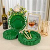 COLOSUS 60pcs Green Plastic Plates Set,Elegant Lace Rim Design Disposable
