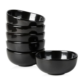 vicrays Ceramic Cereal Bowls Set - Porcelain 26 Ounce Soup Salad Bowls Set - Rice Dessert Cream Bowls Set - Chip Resistant Dishwasher Microwave Safe - Set of 6 (Black)