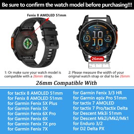 MDBBLBM 26mm Quickfit Watchbands Compatible with Garmin Tactix 8/Fenix 8 AMOLED 51mm/Fenix 7X/7X Pro/6X/6X Pro/5X/5X Plus/3, Silicone Strap for Garmin Descent Mk2i/3i 51mm/Epix Pro 51MM/Enduro3/2