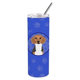 Caroline's Treasures WDK1015TBL20 Beagle Tricolor #1 Stainless Steel 20 oz Skinny Tumbler, Blue Vacuum Double Walled Reusable Insulated Tumbler Travel Cup for Coffee Cocktails Gift with Lid, 20 oz