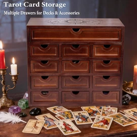 Large Wooden Tarot Card Holder Box - 13.4" x 11.6" x 6.4’’ Tarot Deck Storage Box, Witchy Gifts for Women, Tarot Accessories Witchcraft Astrology Decor Wood Boxes, Crystal Stones Herbs Storage Box
