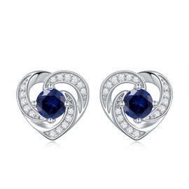 AOBOCO 925 Sterling Silver Heart Birthstone Stud Earrings for Women Valentines Day Anniversary Jewelry Gift for Girlfriend Wife (Sapphire Blue)
