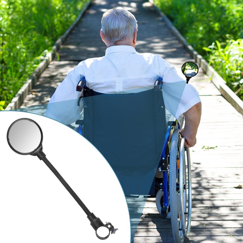 Wheelchair Rear View Mirrors, 360° Rotating Telescopic Wide-Angle Rearview Mirror