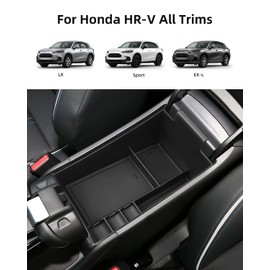 LANGBEAN Armrest Organizer for 2025 2024 2023 Honda HRV LX/Sport/EX-L, Center Console Organizer with Removable Rubber Mat, Center Console Tray Custom for Honda HRV Accessories, Black