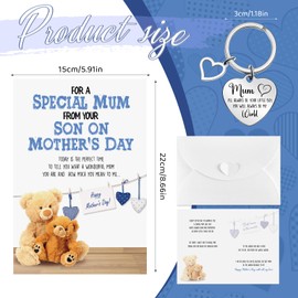 Tenare Mother's Day Card Mum Keyring from Son Mummy Greetings Card You'll Always Be My World Keychain Mummy Birthday Gifts for Christmas Thanksgiving Mother's Day