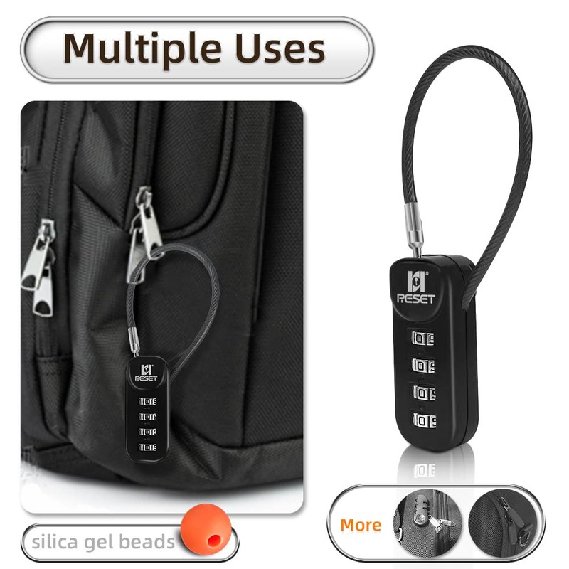 RESET-192 4 Digit Combination Padlock with 10cm(4 inch) Cable,Travel Lock