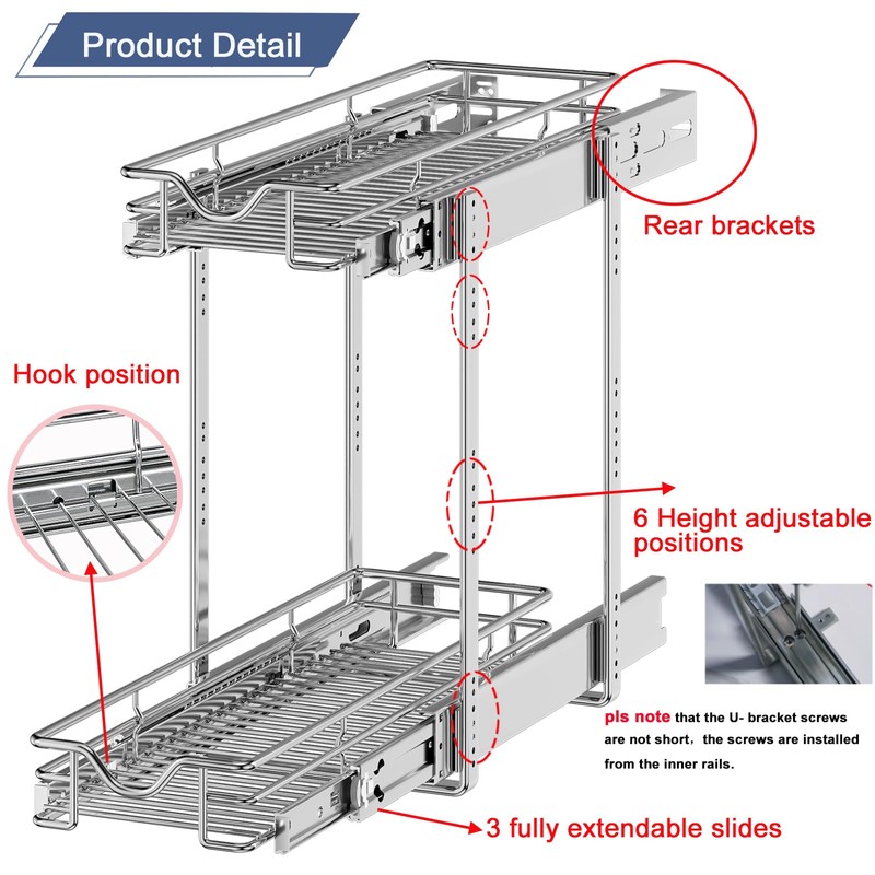 DINDON Pull Out Cabinet Organizer (7-1/2" W x 21-1/2"D), Cabinet