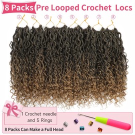 Alicoco Goddess Locs Crochet Hair 18 Inch 8 Packs Faux Locs Crochet Hair For Women Boho Soft Locs Pre-looped River Crochet Locs With Curly Ends (18 Inch (Pack of 8), 1B/27)