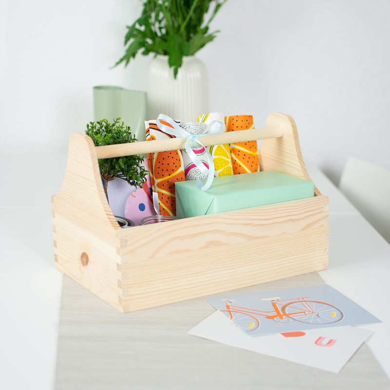 LAUBLUST Werkzeugkiste Holz - 34x18x20cm, Natur - Werkzeugkasten mit Griff
