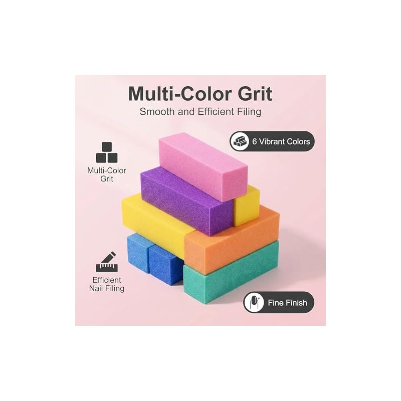 12PCS Colofull Square Nail File Sponge Art Buffer Buffing Polishing