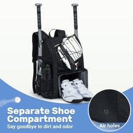 KAVIGOR Youth Baseball Bag, Softball Bag for Girls & Boys, Kids Tball Backpack with Shoes Compartment