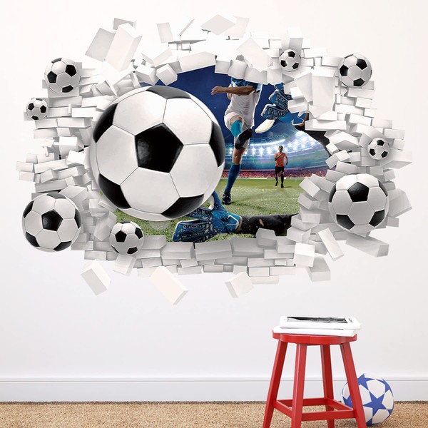 HPUINB Large 3D Football Wall Sticker,Football Wall Sticker for Bedroom for boys,Football Player Wall Decal for Nursery,Sport Soccer Wall Art for Kids Room Playroom Decor Teenagers Bedroom Accessories