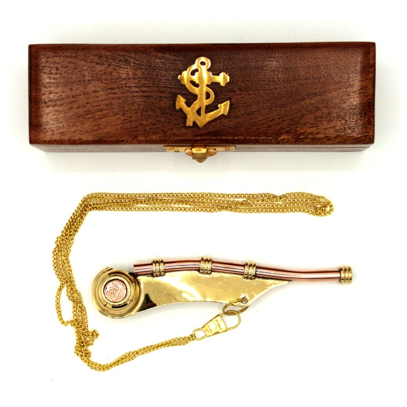Boatsman Whistle Brass with 80 cm Chain in Beautiful Wooden