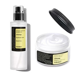 Schneckenmucin-Feuchtigkeitspflege + Gesichtsserum - Gesichtsfeuchtigkeitscreme Frauen - Schneckenschleim Essenz für Hautpflege Set - Anti Falten Gesichtscreme Serum Verbesserung der Hautelastizität