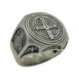 St Benedict 925 Sterling Silver Christian Diocese Exorcism Men's Ring, Demon Protection, Ghost Hunter, Silver, No Gemstone