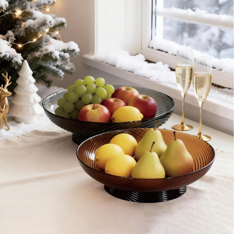 seicasaya 12” Ribbed Pedestal Decorative Bowl - Elegant Glass Centerpiece