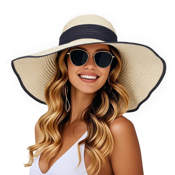 Barelove Sun Visor Hats for Women Wide Brim Straw Ponytail