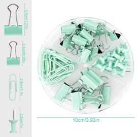 Rumyve 72PCS Binder Clips and Push Pins Set - Office Supplies Kit with Storage Box, Ideal for Home, School, and Office Use(Green)