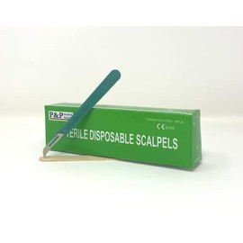 Disposable Scalpels Sterile Surgical Blade Size 12 Stainless Steel with Plastic Handle & Metric Line Individually Foil Wrapped Box of 10