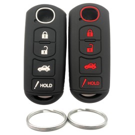 DAFATWJ Silicone Rubber Key Fob Cover Compatible with 2009-2019 Mazda 3 6 CX-7 CX-9 CX-5 MX-5 （4 Buttons） (Rubber, black+black with red)