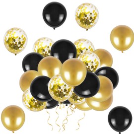 Black and Gold Balloons 12 Inch 50 Pack Black and Gold Confetti Party Balloons Birthday Balloons Latex Balloons for Party Decoration Baby Shower, Wedding, Engagement, Birthday, Happy New Year