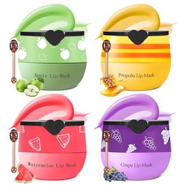 4PCS Bee Lip Balm Honey Pot Propolis Grape Apple Watermelon Bee Lip Balm with Stick, Hydrating Lip Sleeping Mask, Reduce Lip Lines and Prevention Cracked