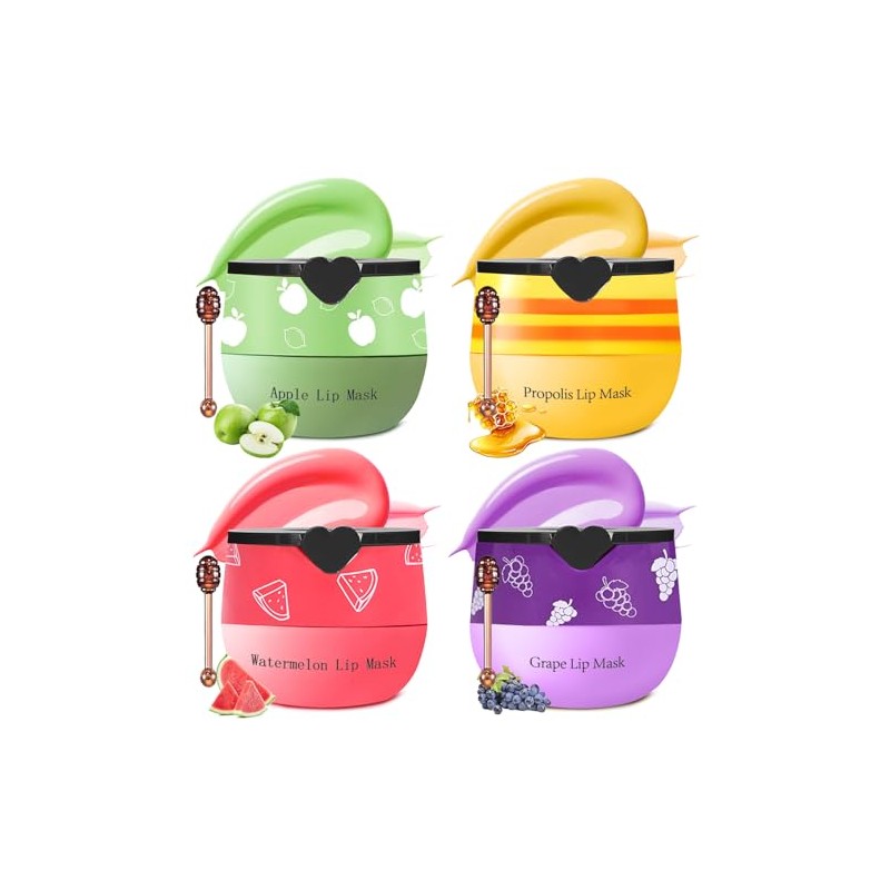 4PCS Bee Lip Balm Honey Pot Propolis Grape Apple Watermelon