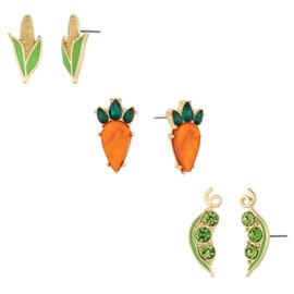 MADISON TYLER Cute Food Stud Earrings Set for Women Trendy | 3PCS Fun Rhinestone Corn Carrot Pea Pods Stud Earrings | Gifts for Women