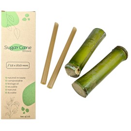 10 Zuckerrohr Strohhalme, Wiederverwendbare Bubble Tea Strohhalme mit Reinigungsbürste, Spitze, dicke Boba Strohhalme, 12mm Trinkhalme Set, für alle Getränke geeignet