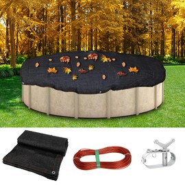 GOJLEX 25.2x25.2ft Leaf Net Pool Cover with Rope& Winch, Swimming Pool Net Covers for Inground Pools,Tear-Resistant Above Ground Pool Screen Cover, Square Mesh for 24ft Round Pool (7.2 * 7.2m)