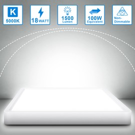 Defurhome LED Ceiling Light, 18W 1500LM,100W Equivalent,5000K Daylight White,Waterproof IP54, Flush Mount, Square,Ideal for Bathroom,Kitchen,Office,Toilet,Porch, Bedroom,Utility Room,22cm(White)