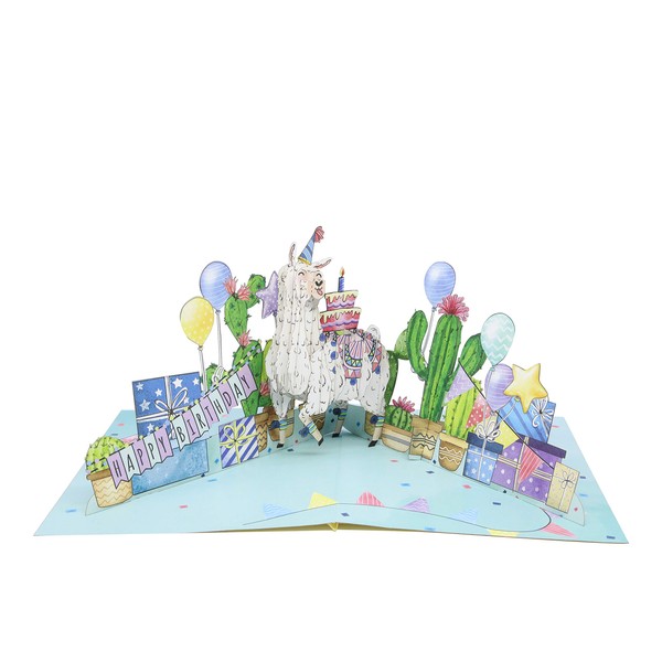 Llama Birthday - WOW Greeting Pop Up 3D Card For Happy Birthday - Fun, Surprised, Cute, Colorful - Personalized With Insert Message Note - 5x7 Inches - Hard Envelope - Handcrafted With Love - Proud USA Brand