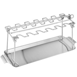 Chicken Leg Rack for Grill with Drip Tray Chicken Wing Rack- Easy to Use 12 Slots - Premium Stainless Steel Chicken Drumstick Rack for Smoker - Chicken Drumstick Holder for Grill Accessories