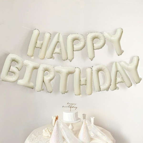 Iysoll Happy Birthday Balloons, Birthday Garland, 16 Inch Birthday Decoration, Letters, Garland, Aluminum, Balloons, Dull White