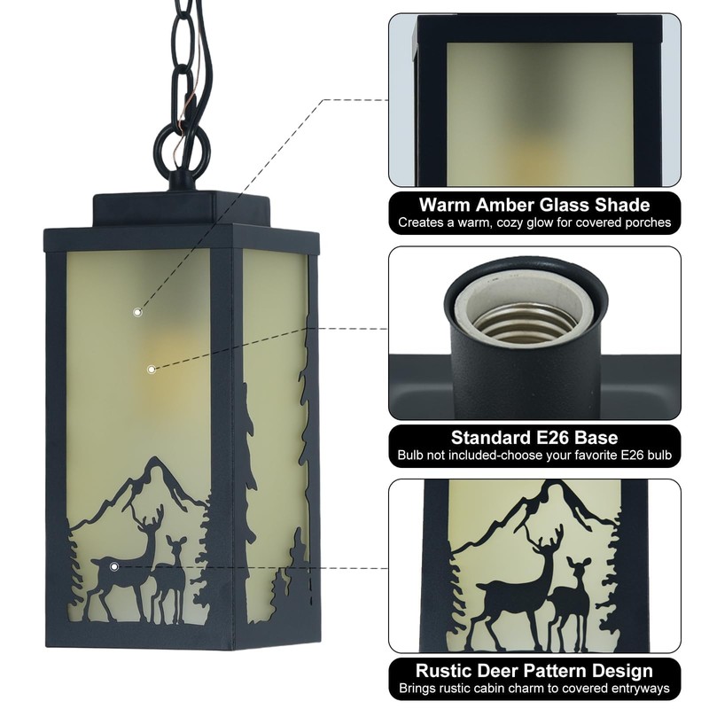 SendaLife Outdoor Pendant Lights for Porch, Deer Design Warm Amber