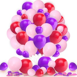 Pink Purple Red Balloons 10 Inch Pack 25 pcs With Tying Tool for Kids Girls Birthday Bridal Shower Wedding Anniversary Decoration