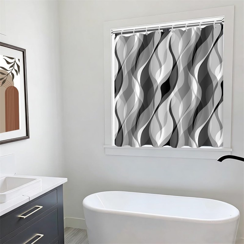 Ruelvth Grey Striped Shower Window Curtain for Bathroom 40x36 Inch