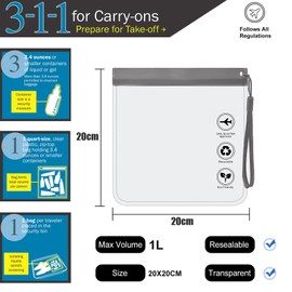 Airport Security Liquids Bags 20x20cm,Clear Travel Toiletry Bags Leakproof Travel Accessories Makeup Bags Holiday Essentials Luggage