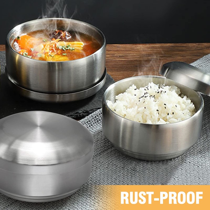Aynaxcol Stainless Steel Rice Bowl with Lid, Set of 2,