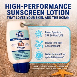 Coral Isles Sunscreen SPF 30 | Hawaii Compliant as Reef Safe | Octinoxate & Oxybenzone Free | Broad Spectrum UVA/UVB Protection | Water Resistant 80 Min. | Fragrance Free | 2 Fl Oz (Pack of 2))