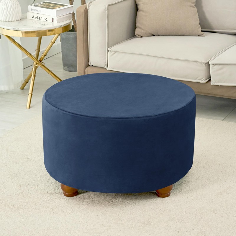 HFCNMY Ottoman Cover - Velvet Round Ottoman Slipcover, Thick, Washable,