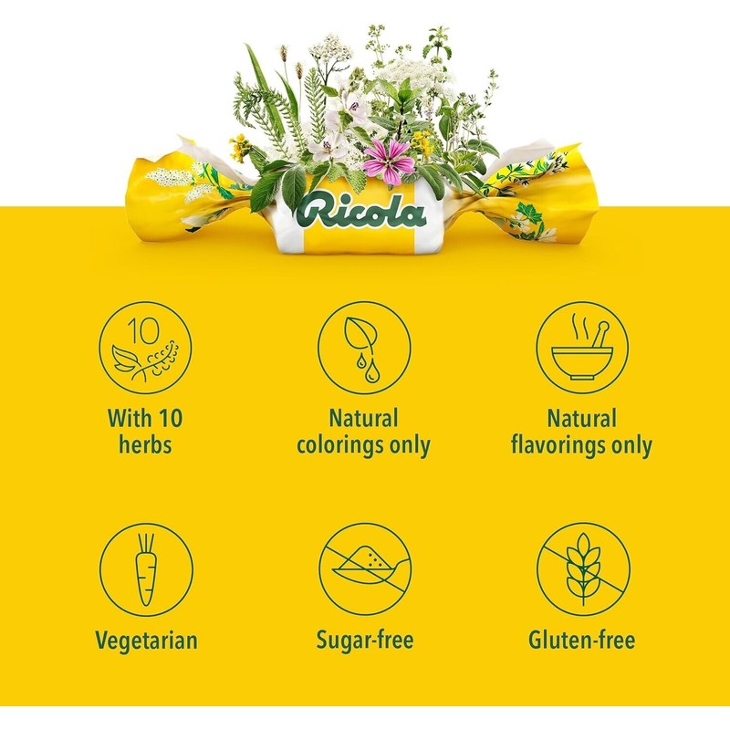 Ricola Sugar Free Lemon Mint Herbal Cough Suppressant Throat Drops,