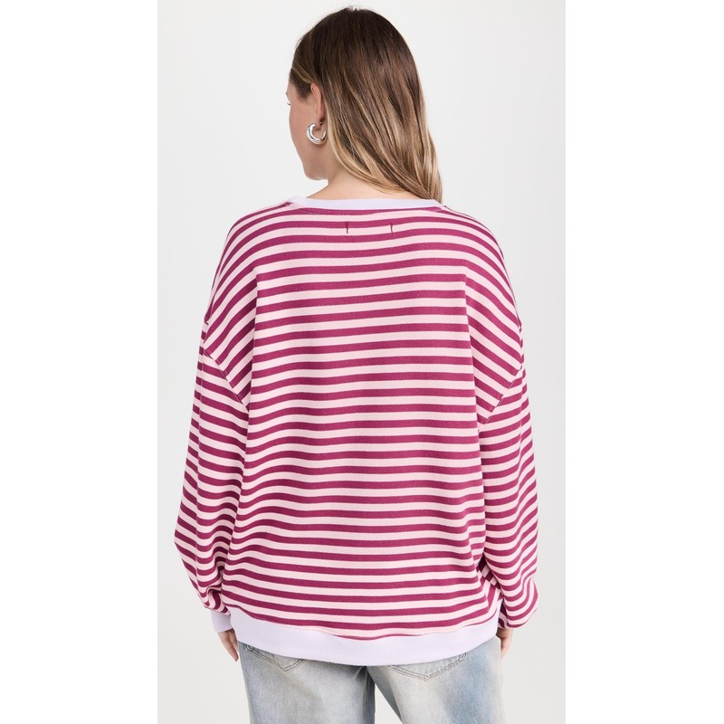 FP Movement Women's Classic Striped Crew, Raspberry Combo, Pink, M