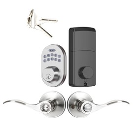 Electronic Deadbolt Keypad with Door Handle Lock Set, Smart Locks for Front Door with Single Cylinder,Drive Right,Front Door Handle and deadbolt Set,Exterior Door Lock Set with Deadbolt, Satin Nickel