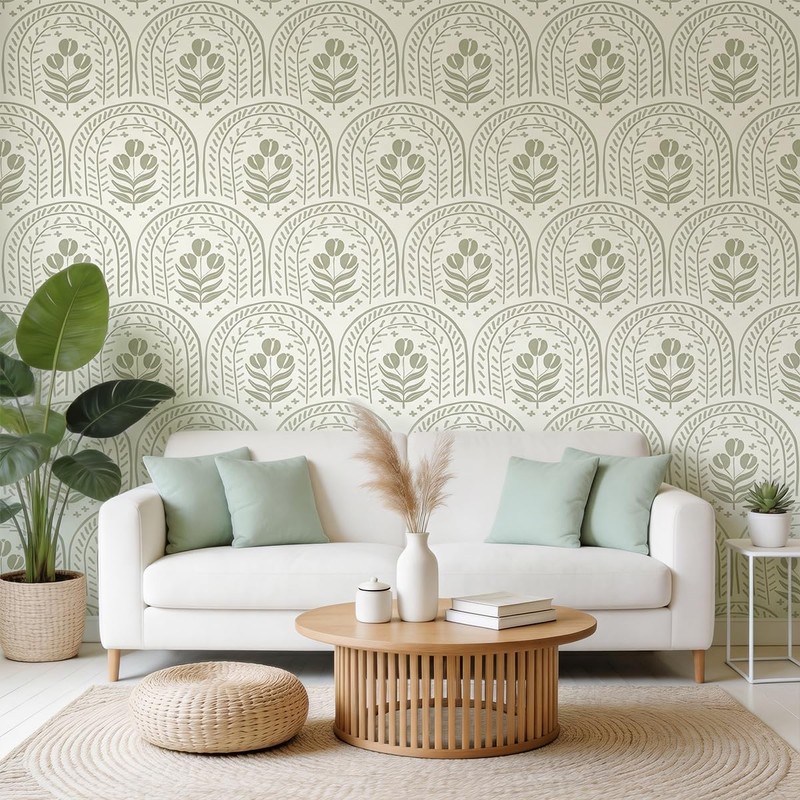 proprodiudiu Peel and Stick Wallpaper Boho Modern, Green, 17.7 x