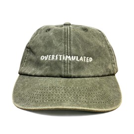 Vivian Flytrap Unisex Overstimulated Washed Embroidered Dad Baseball Cap, Washed Khaki, Unit size
